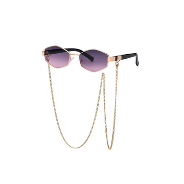 Retro Hexagon With Chain Sunglasses - SunsetFashionLA